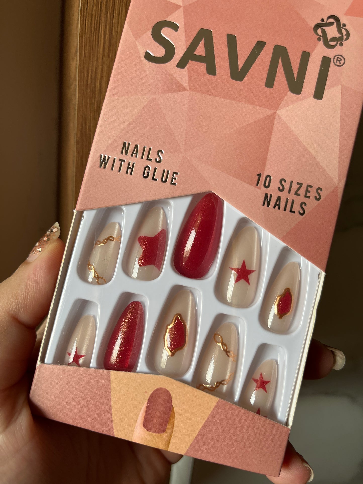 Red nude cat eye nails