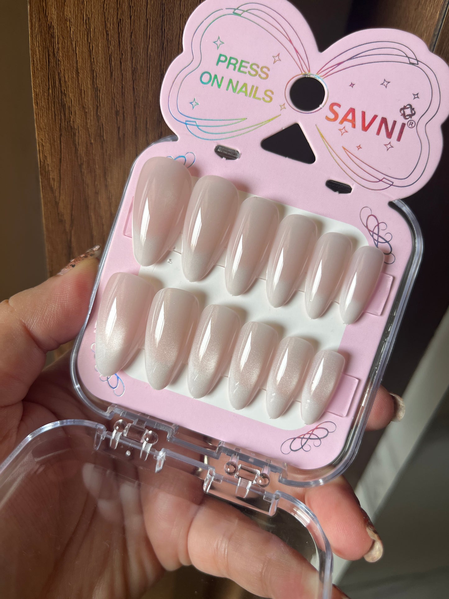 Baby pink ombre cat eye nails