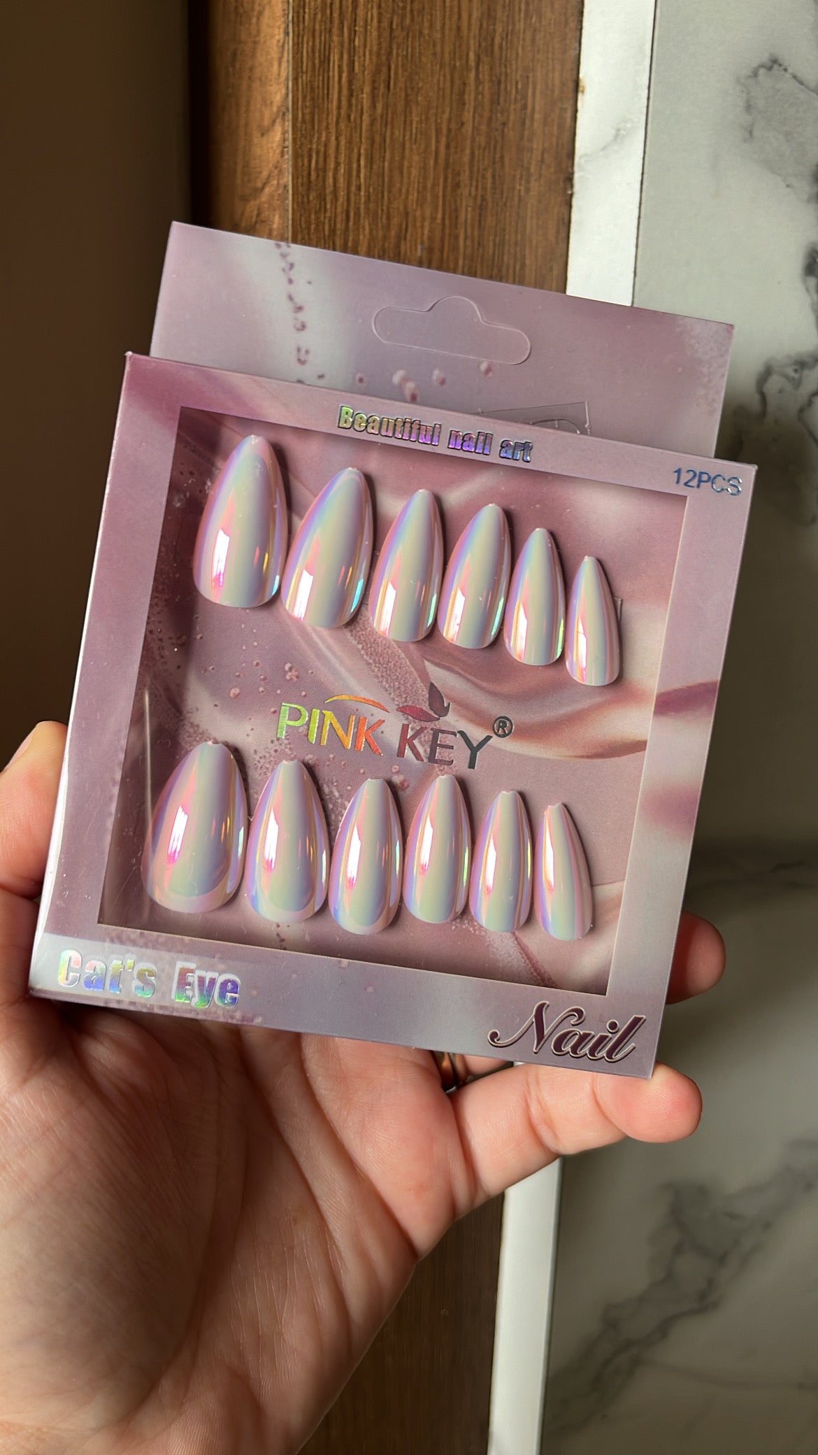 White pink holographic nails