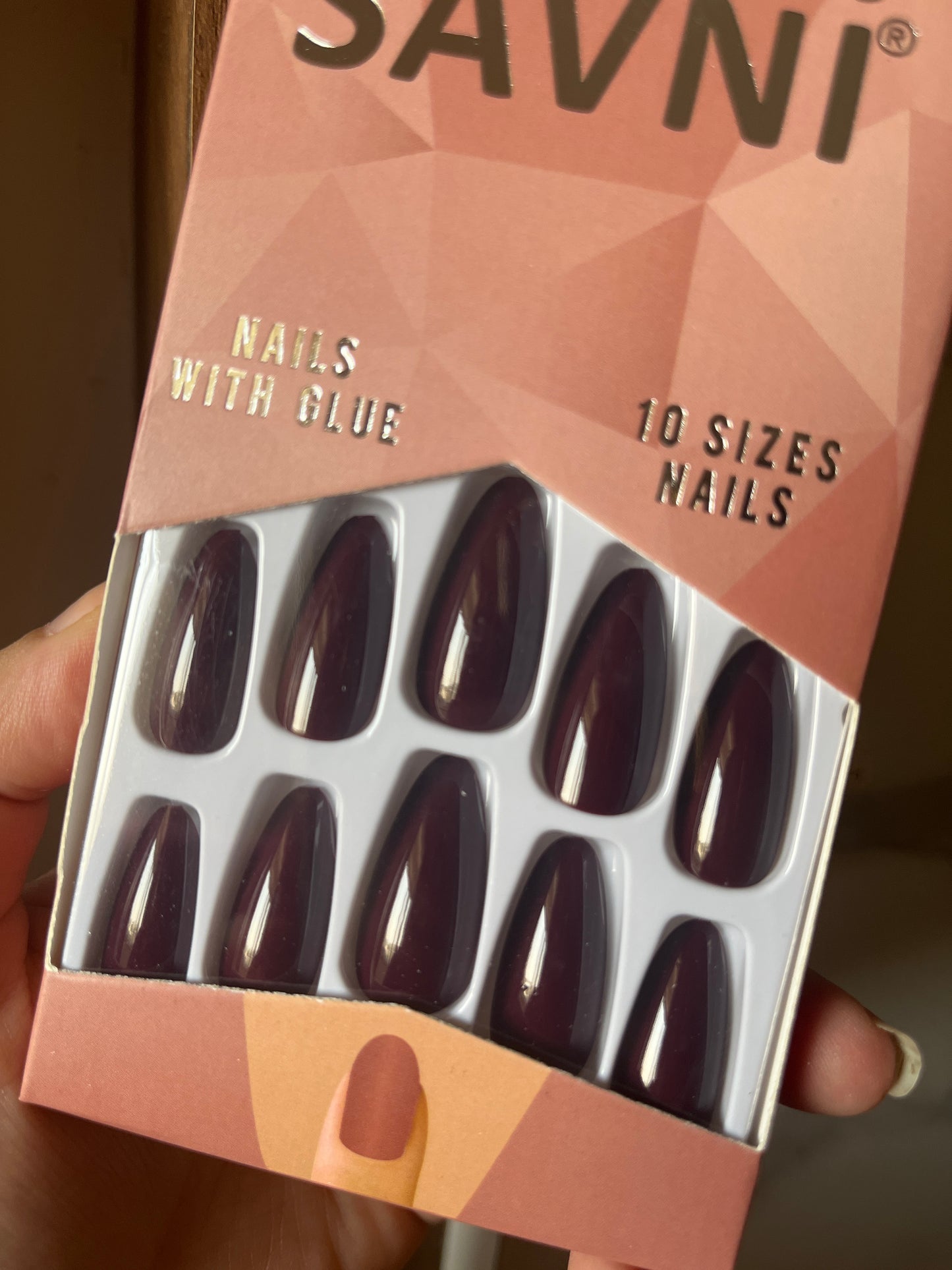 Dark wine gloss nails with tabs
