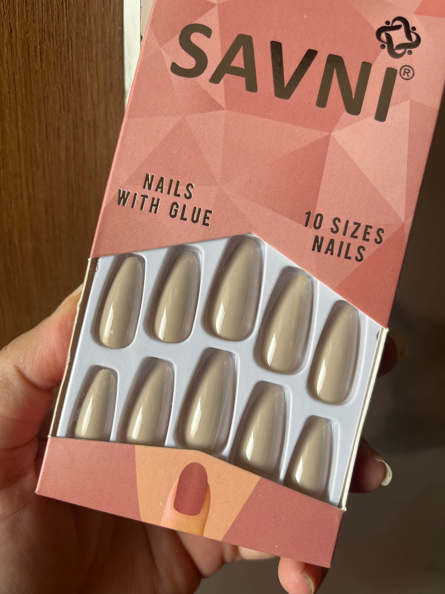 Light nude gloss nails with tabs