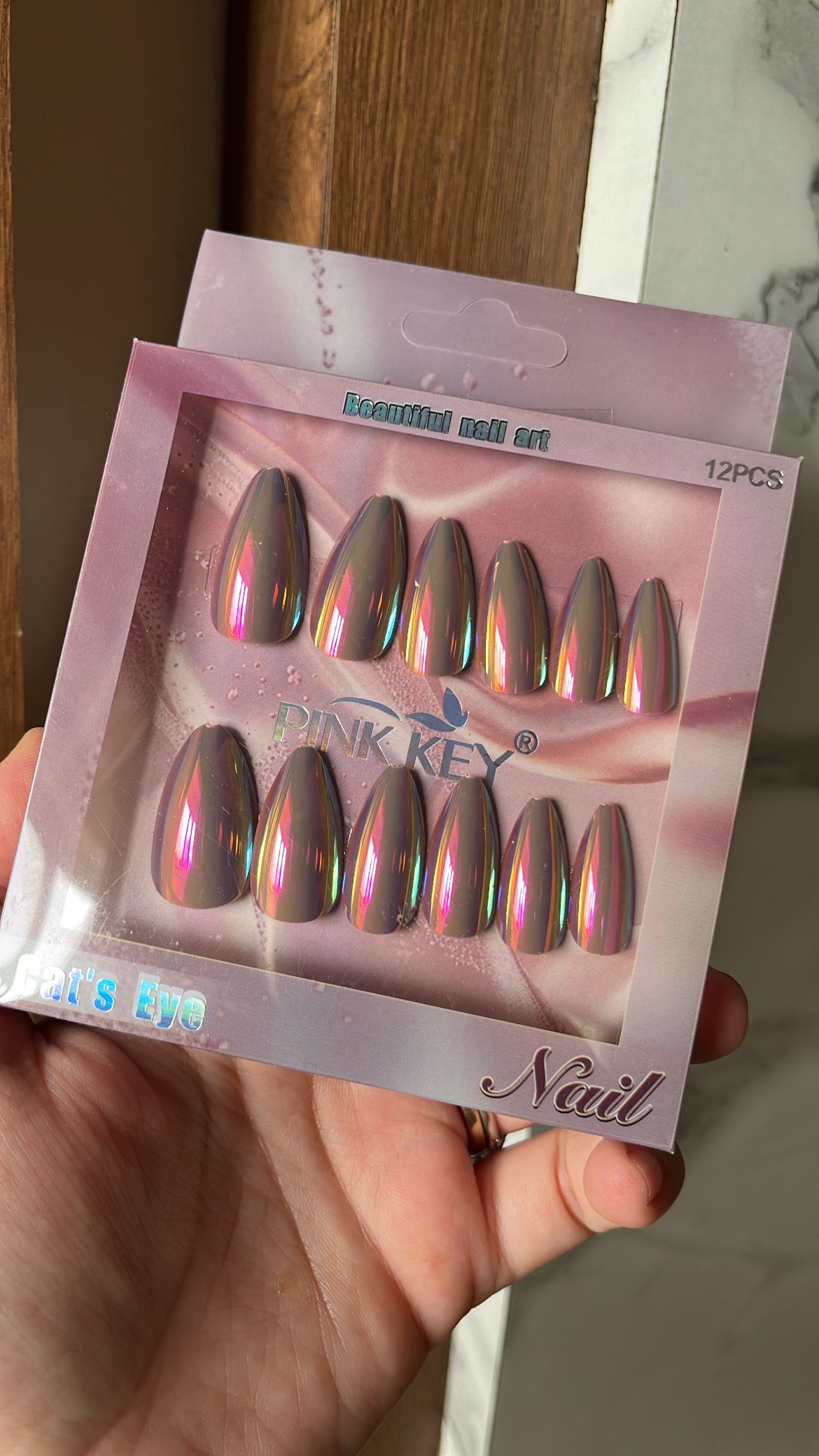 Grey pink holographic nails