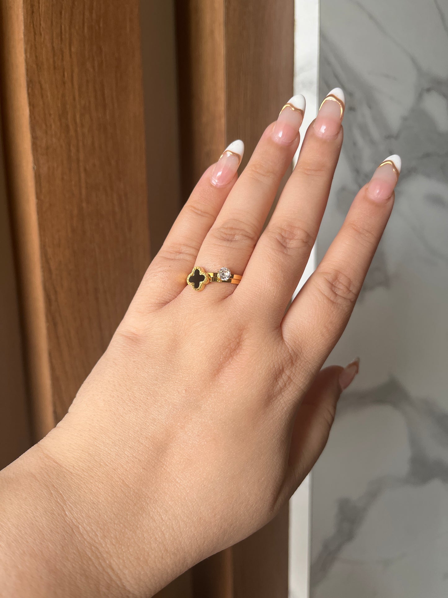 Set of 2 clover and Solitaire ring