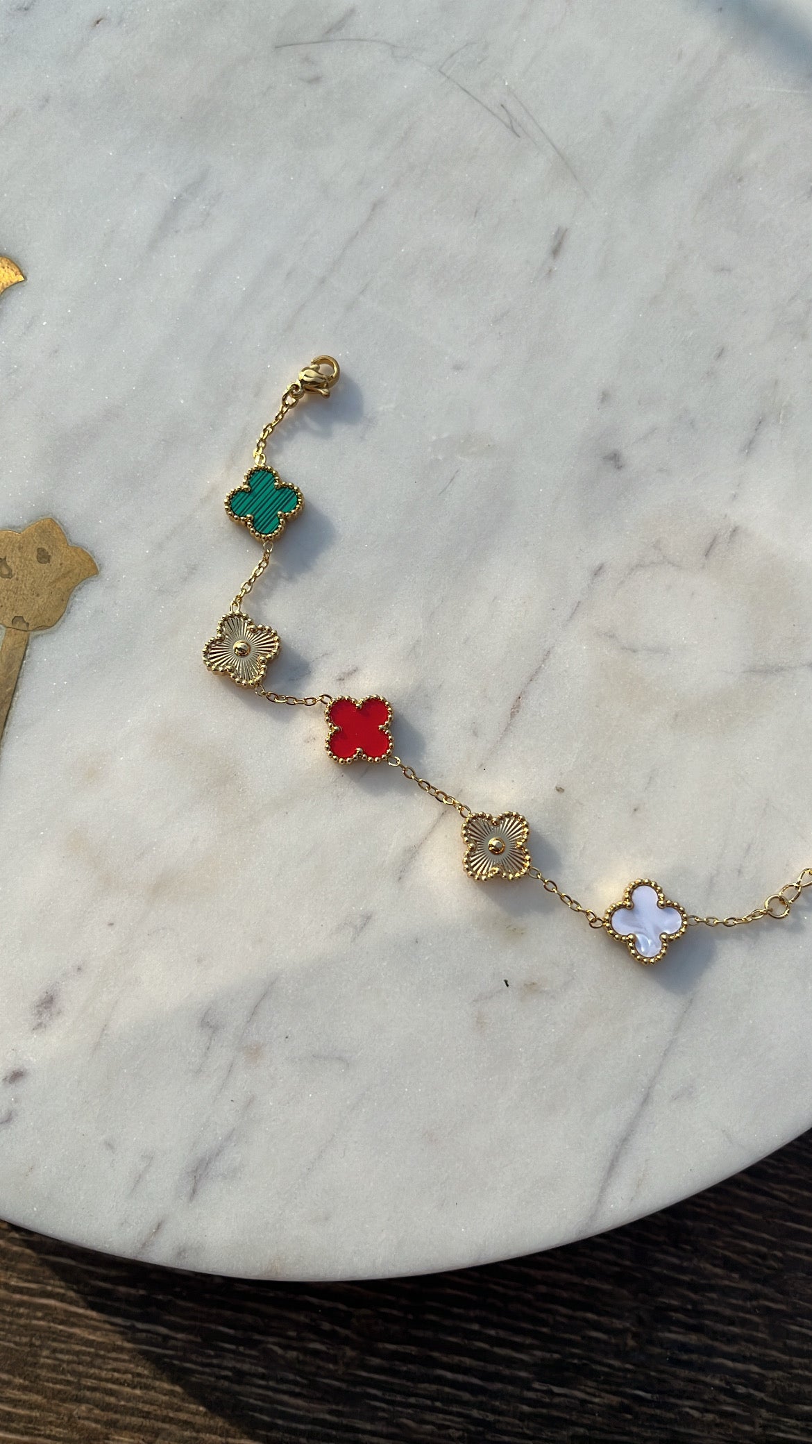 Gold/Green/Red clover bracelet
