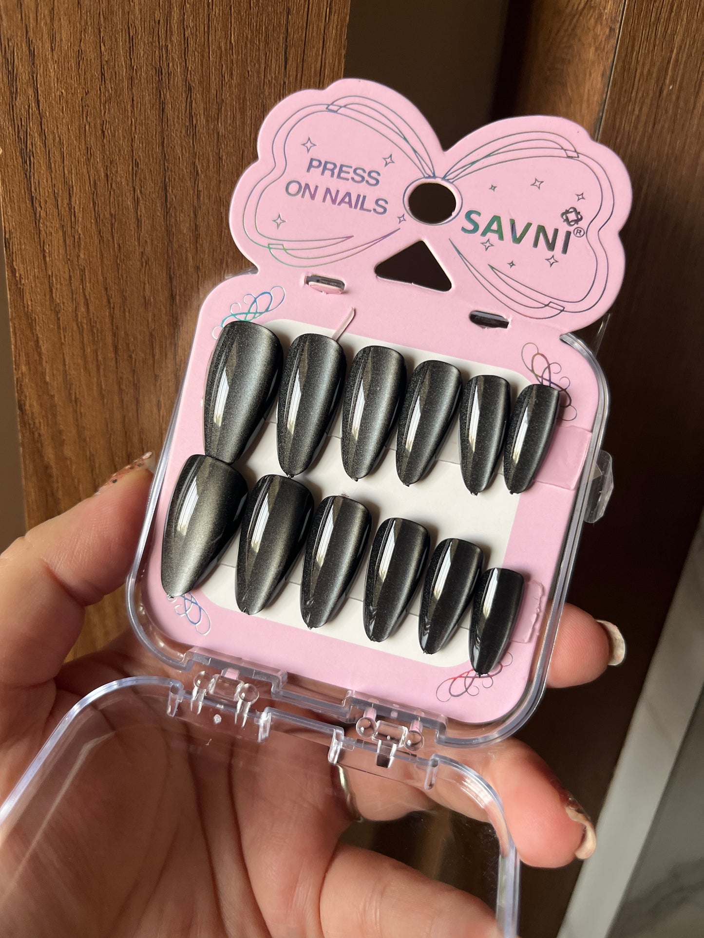 Black silver cat eye nails