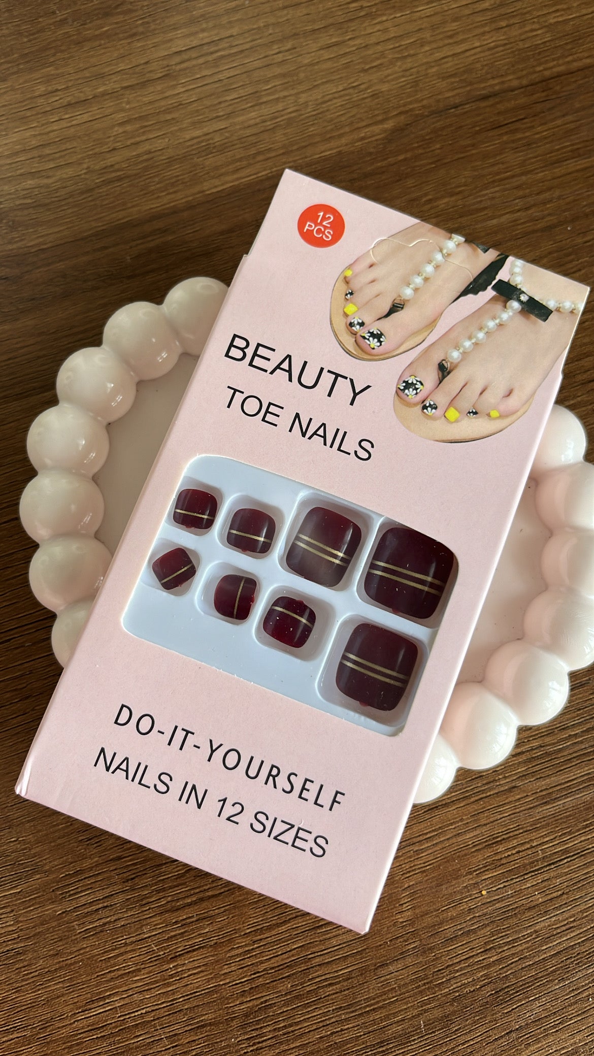 Maroon Gold Toe Nails