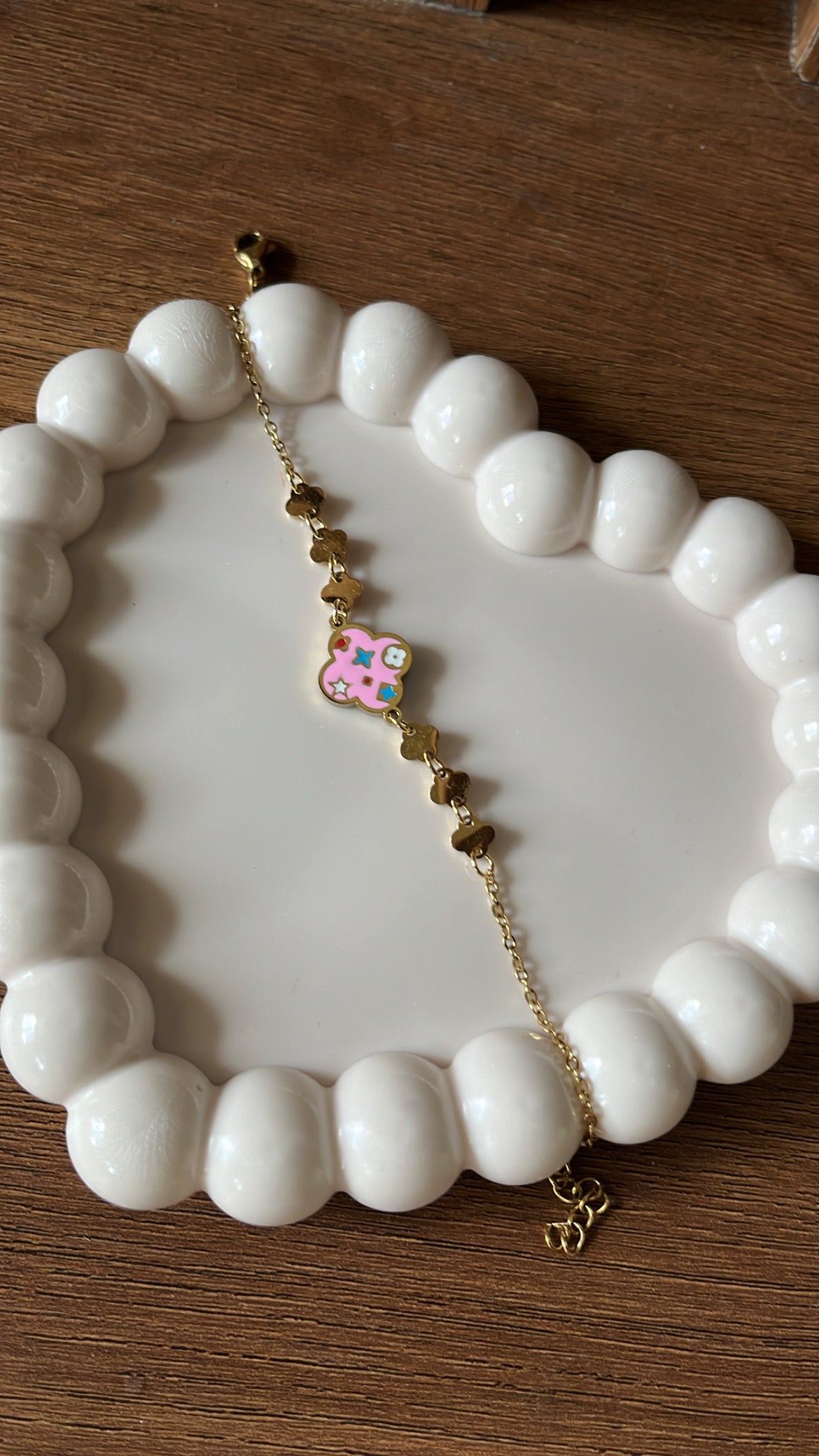 Clover Charm - Pink Chain Bracelet