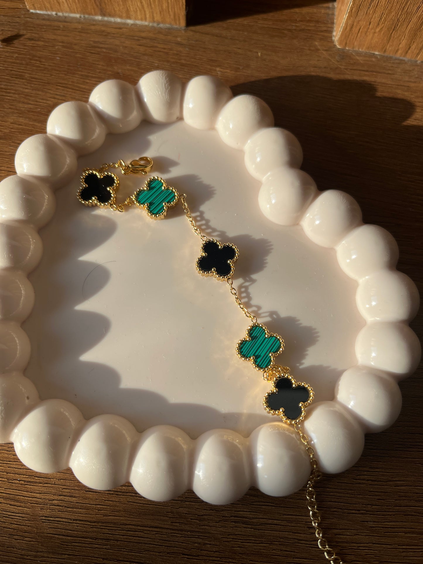 Green Black clover bracelet