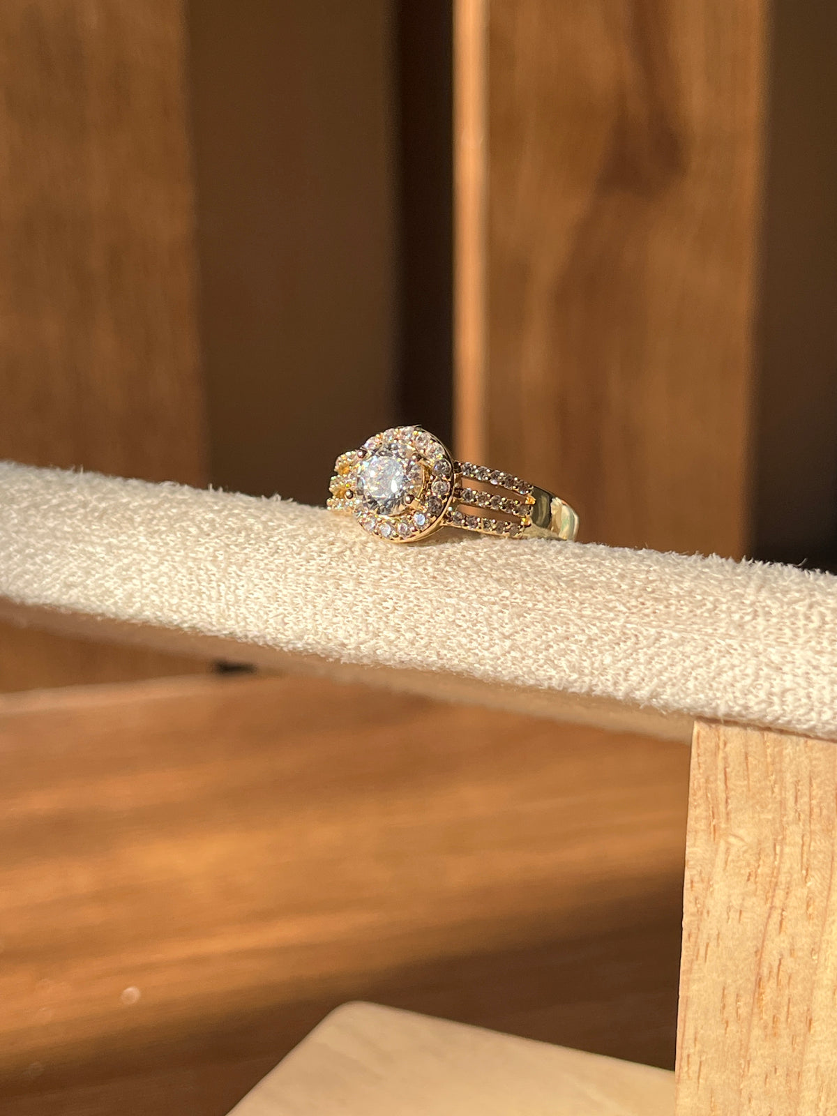 Gold 3 layered AD Solitaire ring