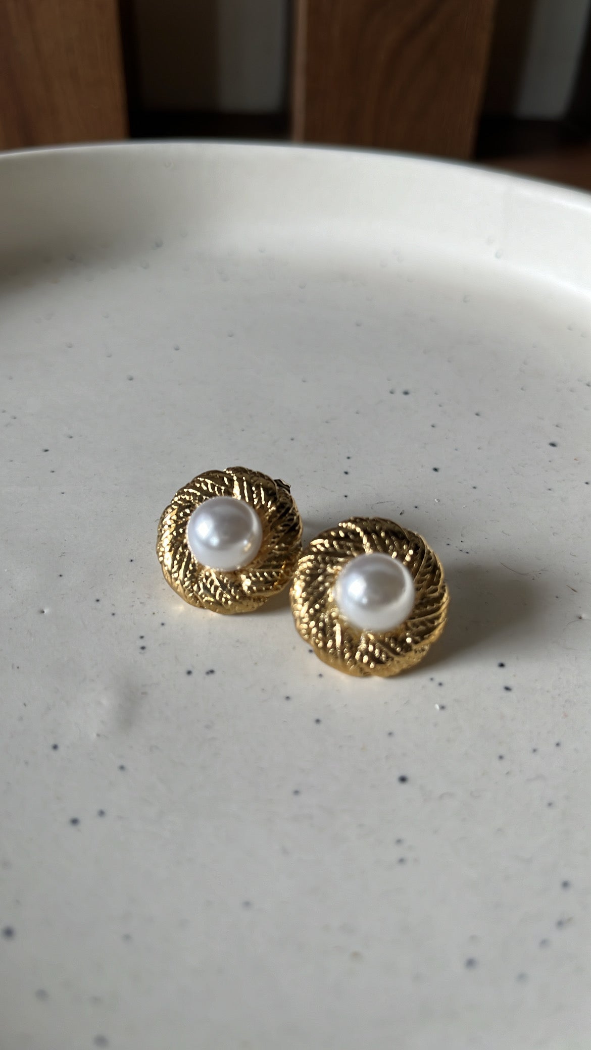 Gold Pearl Stud Earrings
