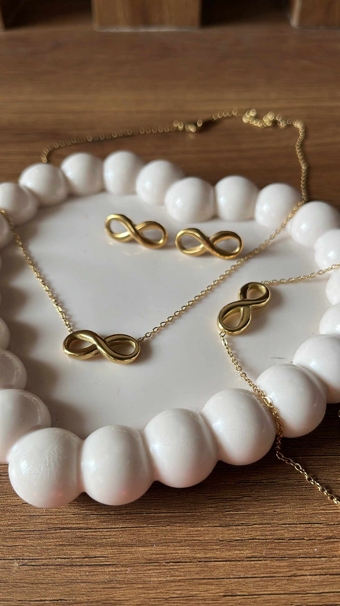 Infinity Necklace, earrings and bracelet set