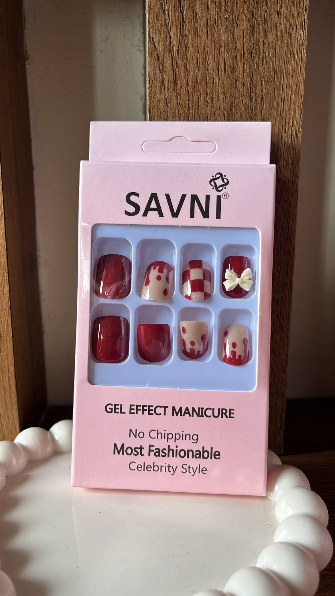 Maroon Bow Stone Nails