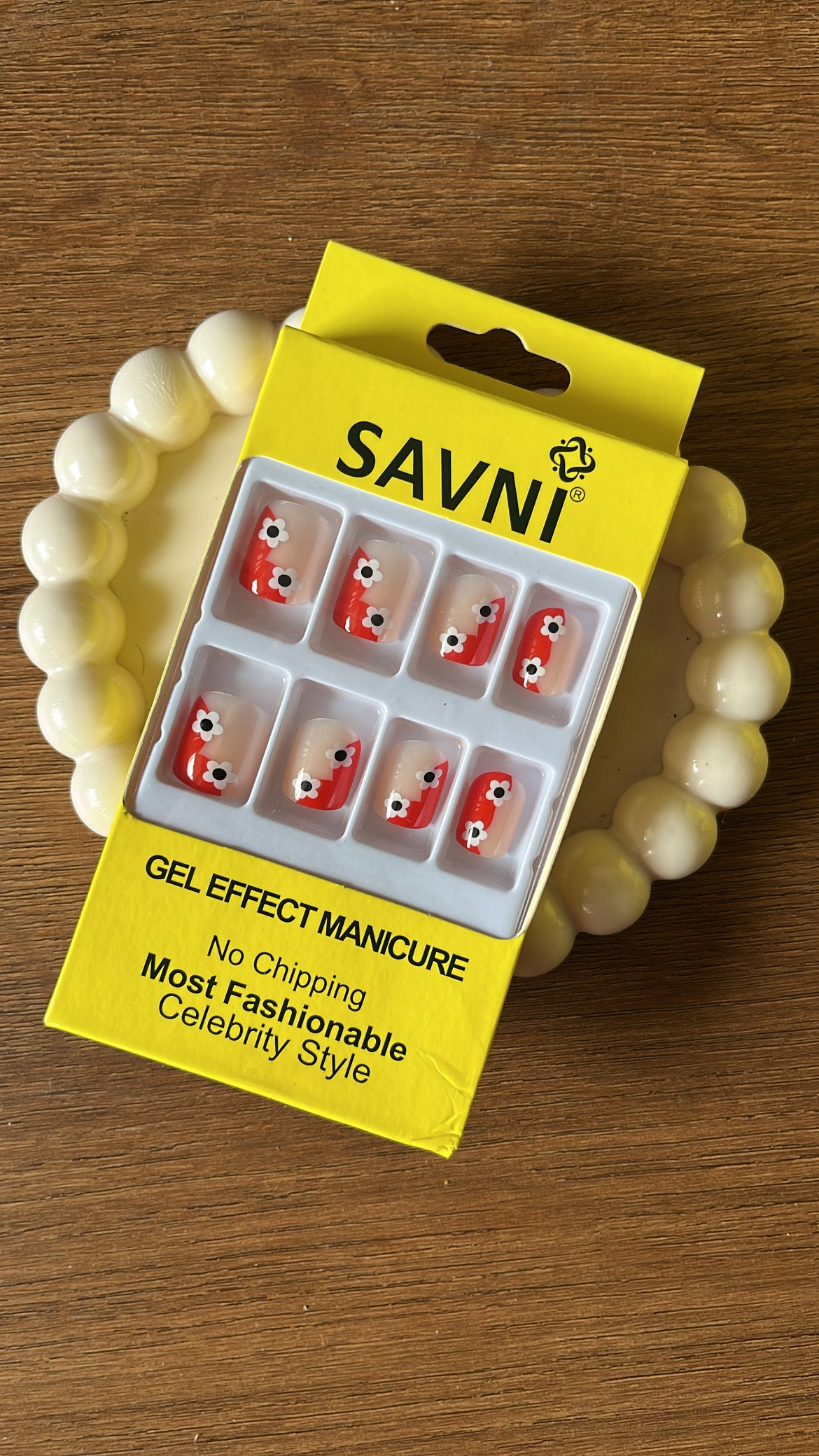 Red flower tip: 12 nails in a box - Premium Nails