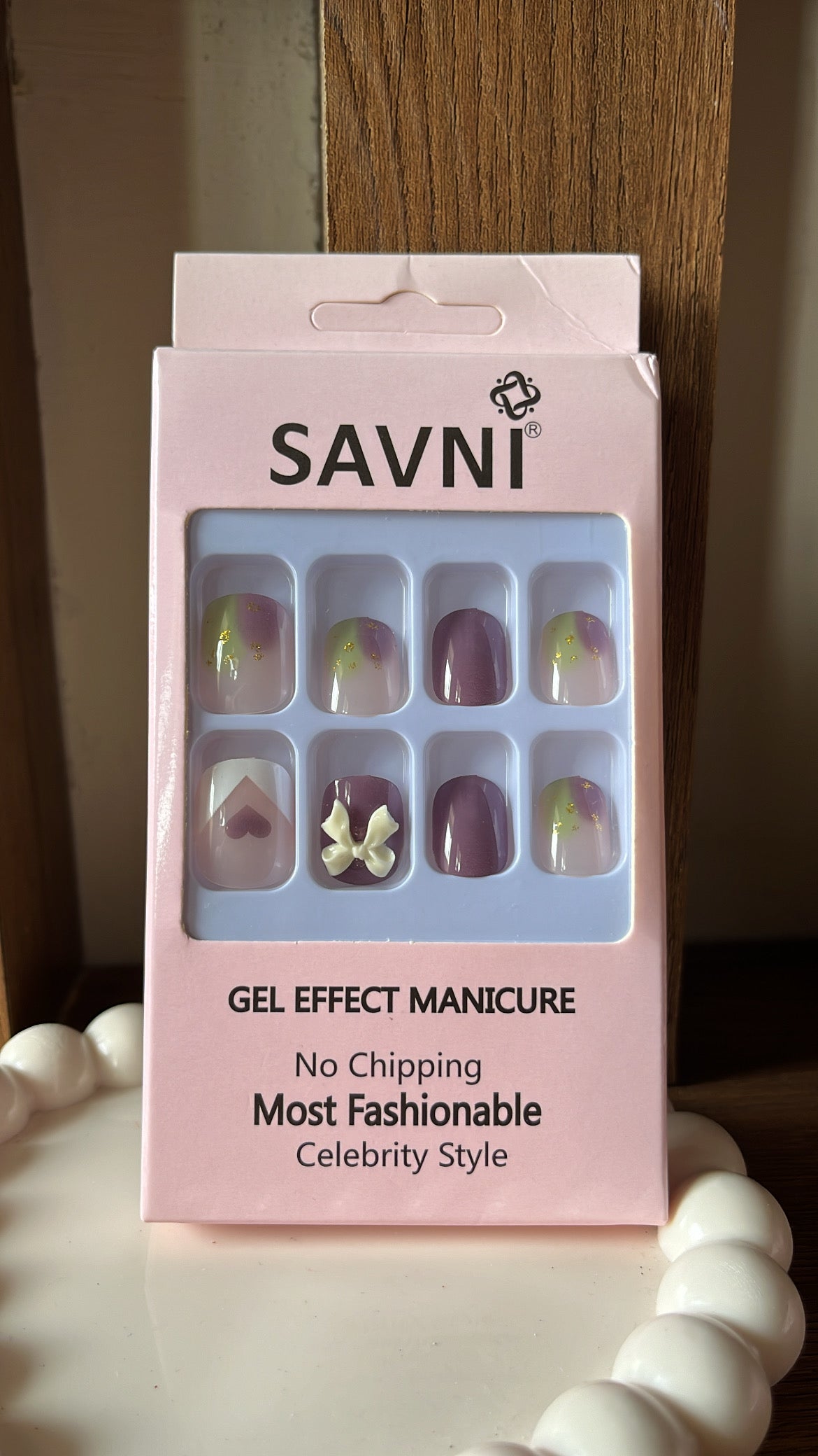 Purple Bow Stone Nails