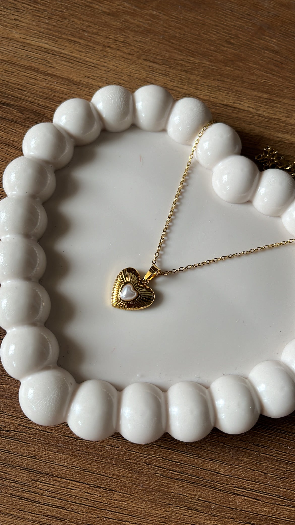 Heart Pearl Necklace - White