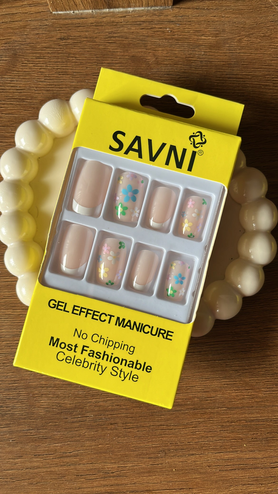 French Tip with flowers: 12 nails in a box - Premium Nails