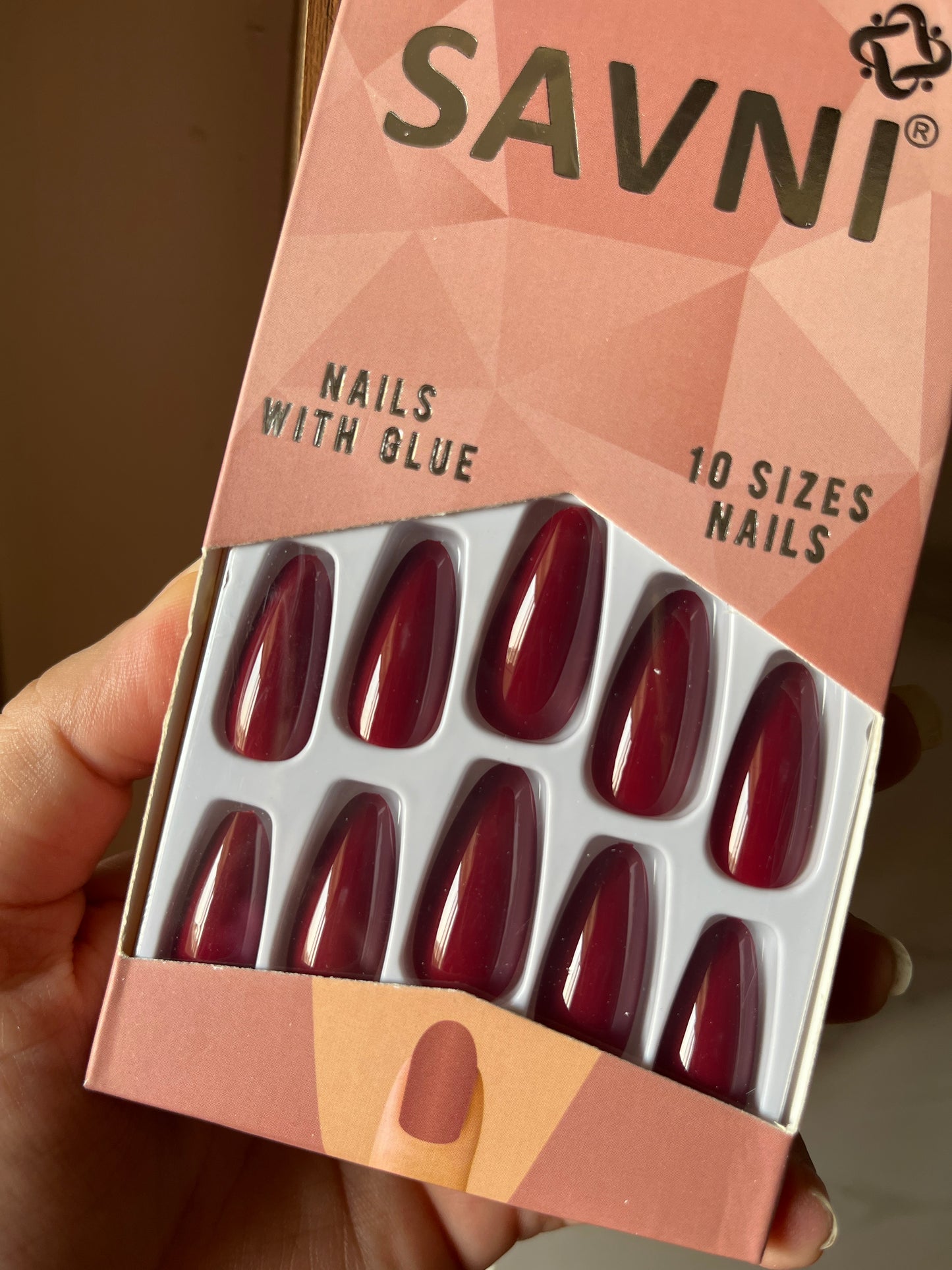 Wine maroon gloss nails with tabs