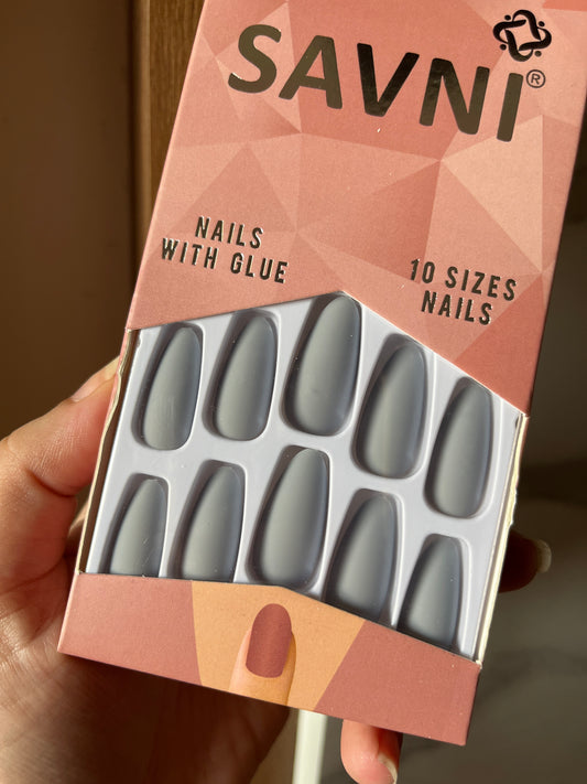 Grey matte nails with tabs