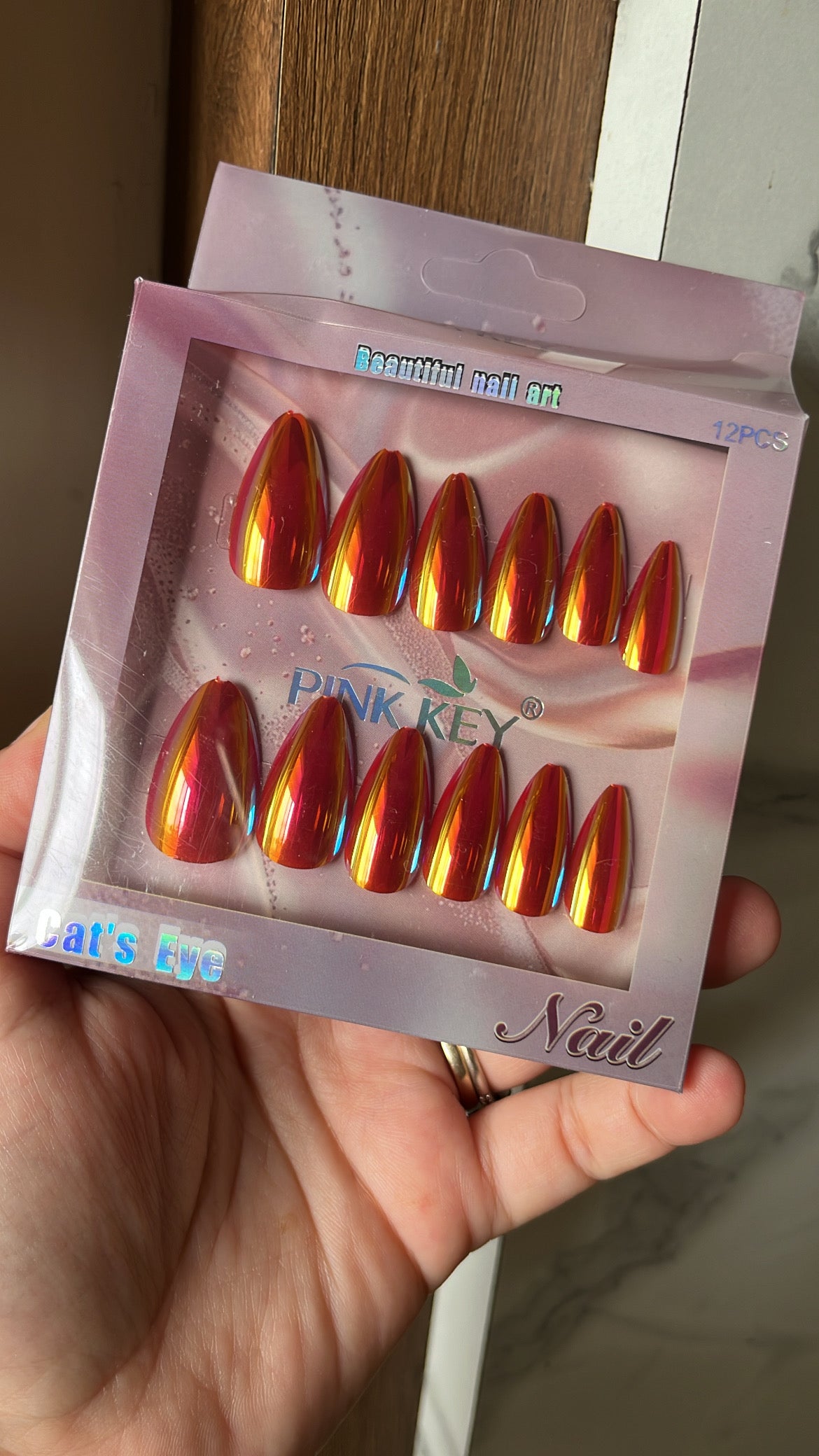 Red with gold holographic nails