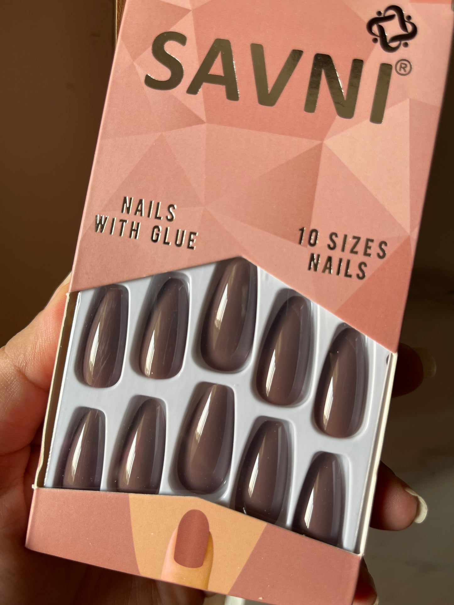 Brown gloss nails with tabs