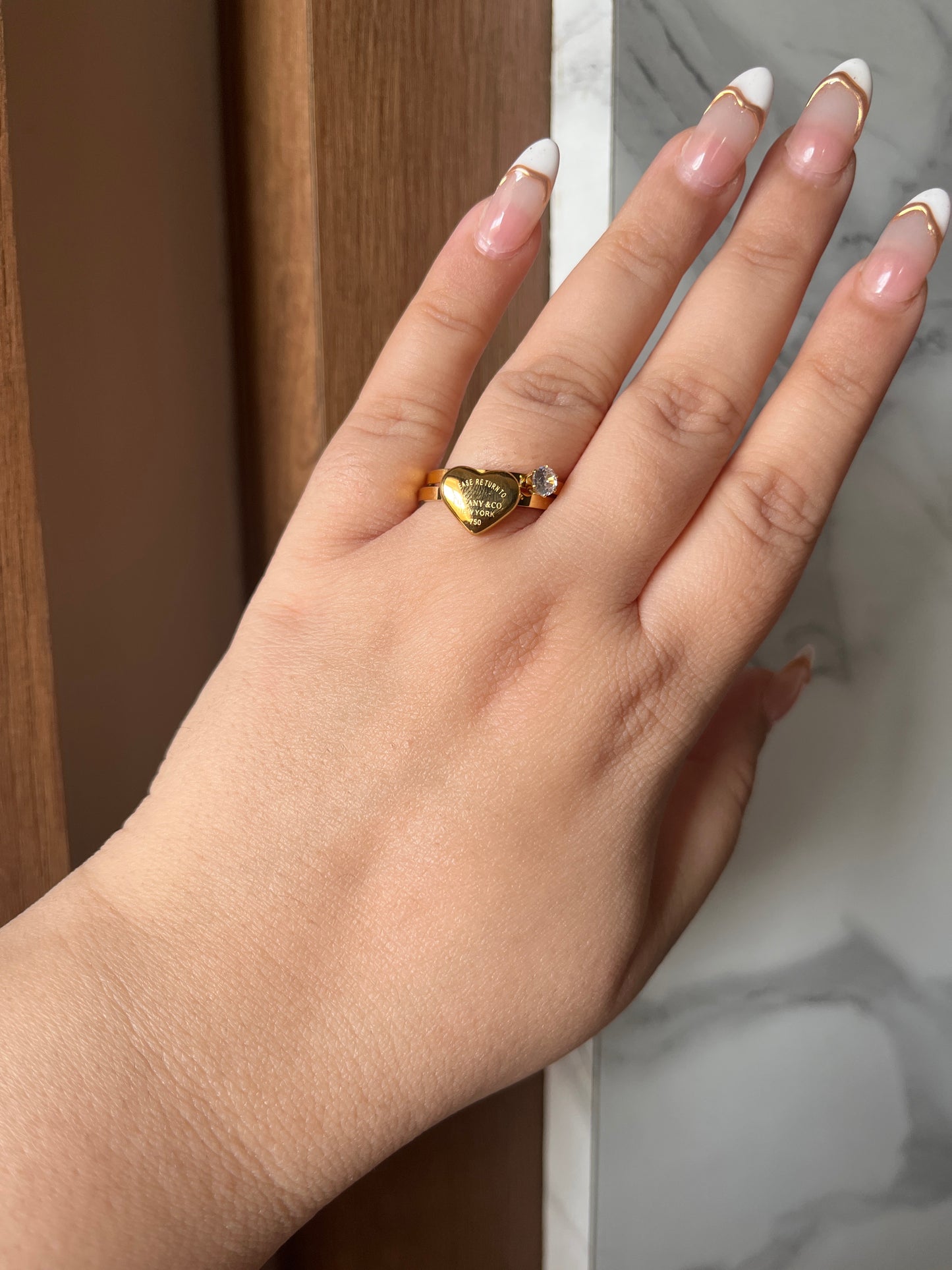 Set of 2 Tiffany heart and solitaire ring