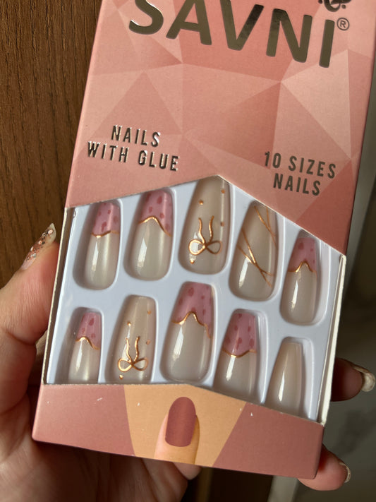 Cat eye pink bow nails