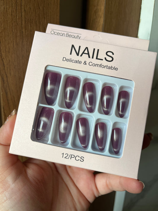 Pink silver cat eye nails