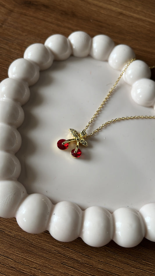 Cherry charm- Red and Gold necklace