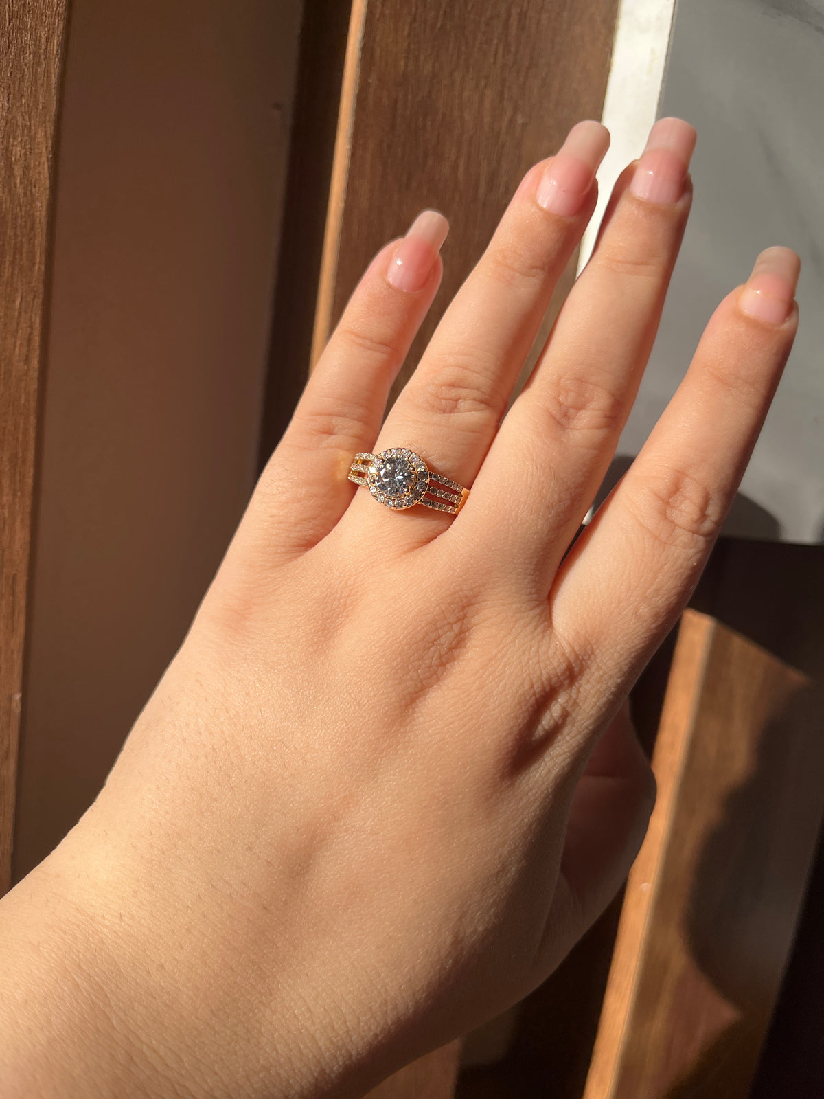 Gold 3 layered AD Solitaire ring