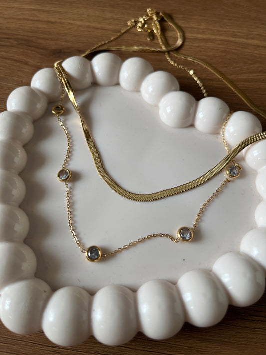 Layered snake chain AD necklace