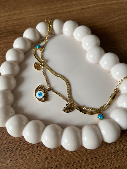 Evil eye layered bracelet