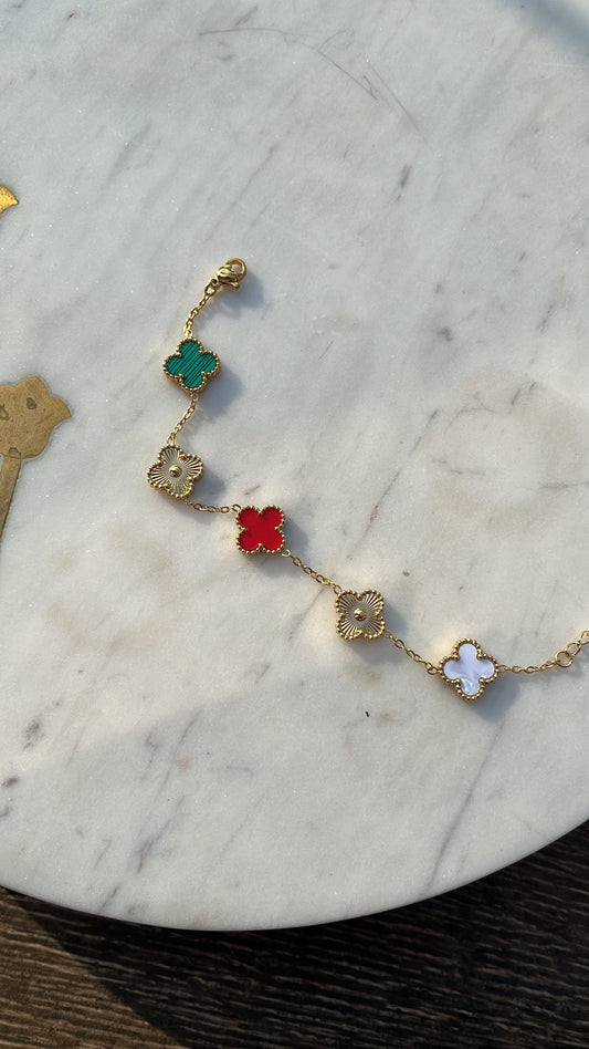 Gold/Green/Red clover bracelet
