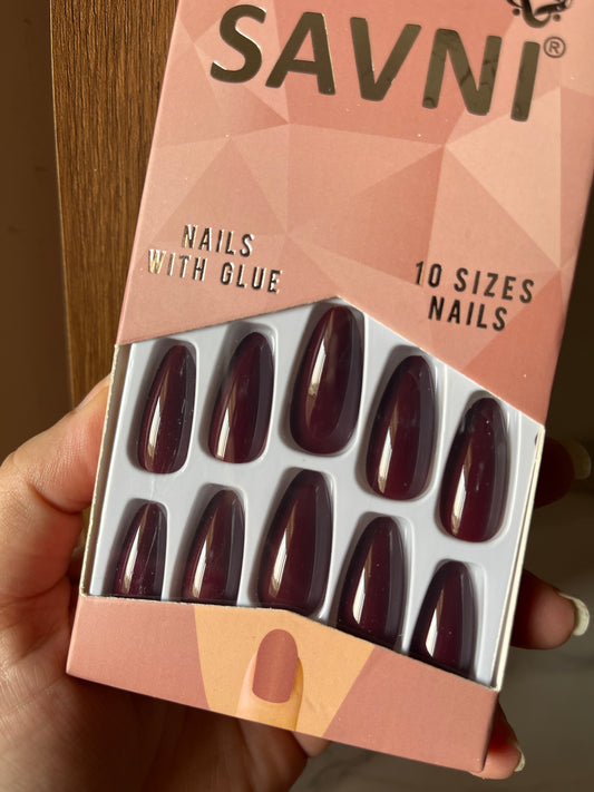 Wine brown gloss nails with tabs