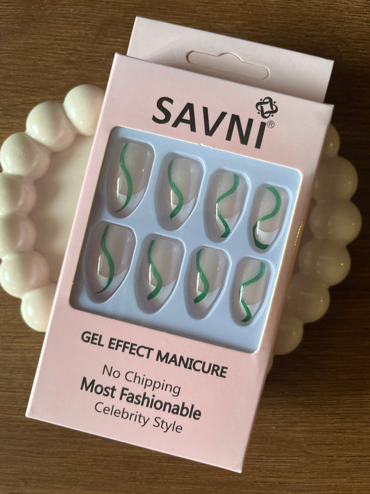 Green swirl french set of 12 nails