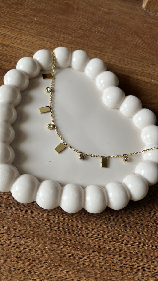 Rectangle Charm - White Chain Bracelet