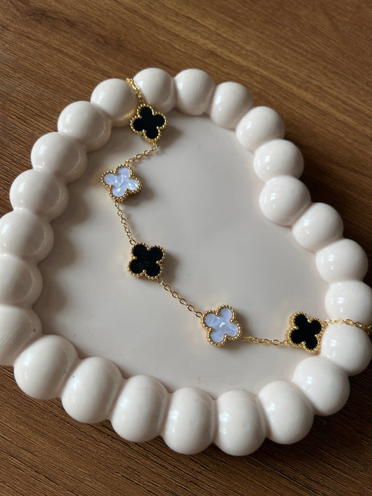 Black white clover bracelet