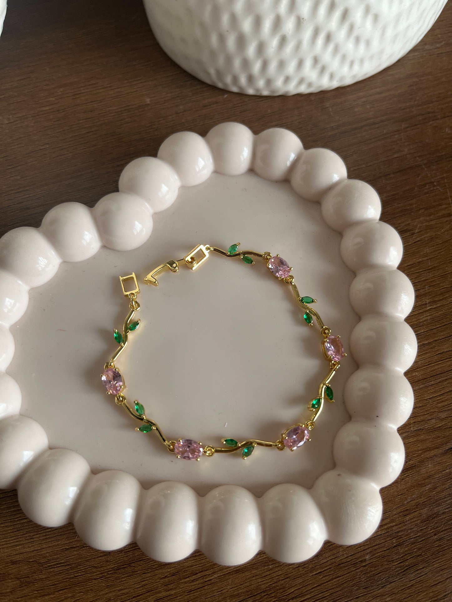 Pink green tulip vine bracelet