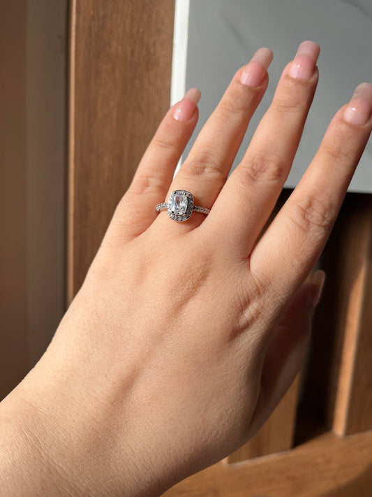 Princess cut AD Halo ring