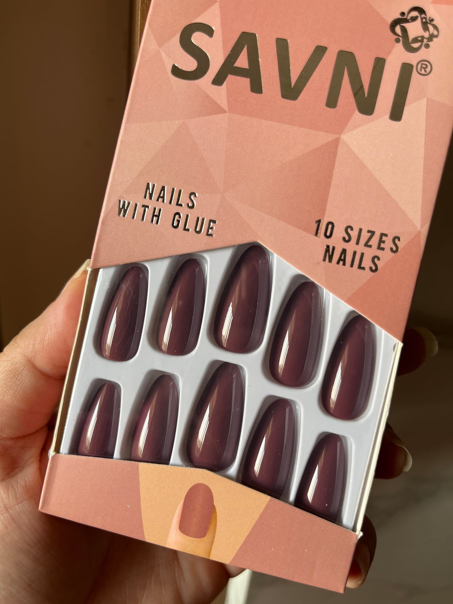 Chocolate brown gloss nails with tabs