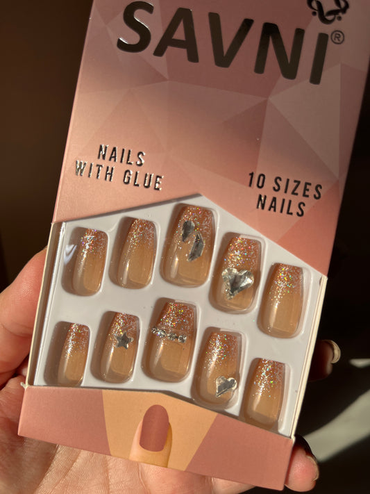 Rose gold nude glitter nails