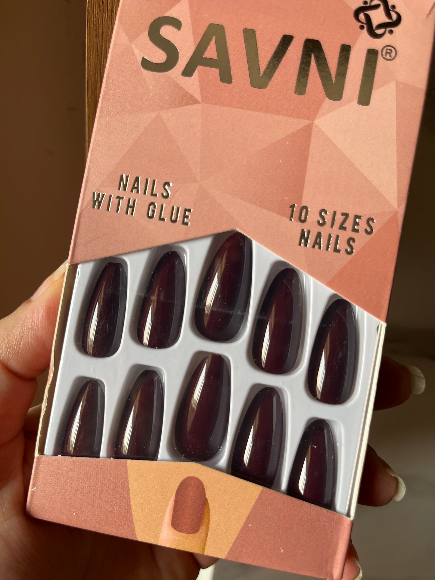 Dark chocolate gloss nails with tabs