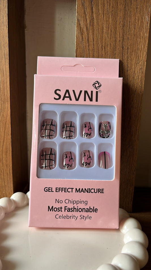 Pink Grey stone nails