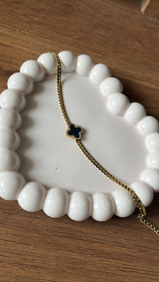 Clover Charm - Black Chain Bracelet