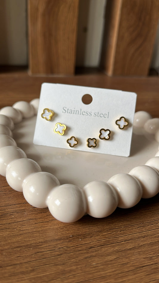 Clover Combo Earrings - White