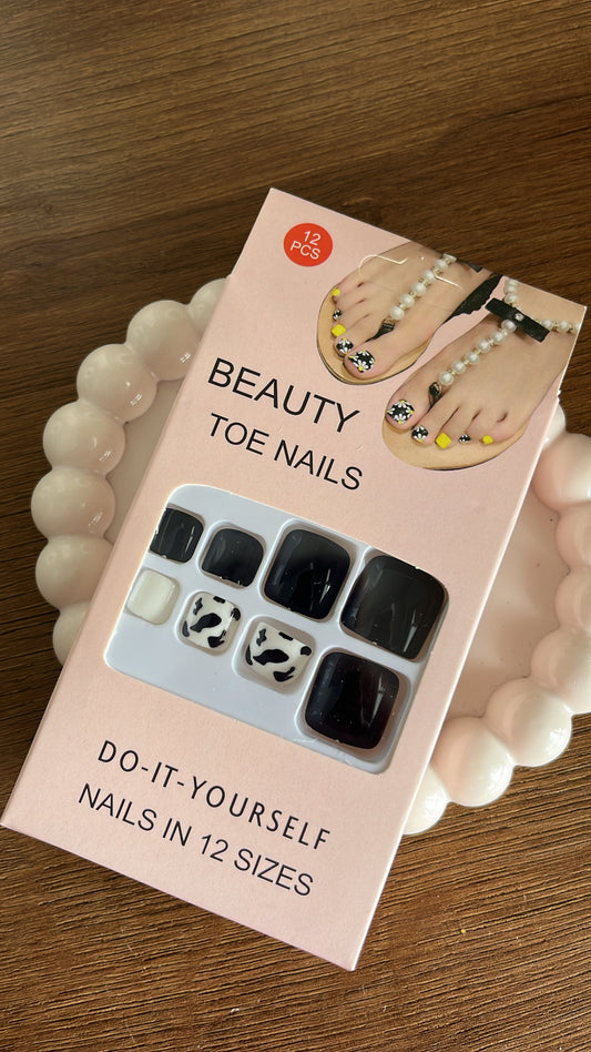 Black Cow Print Toe Nails