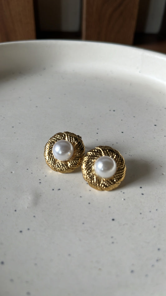 Gold Pearl Stud Earrings
