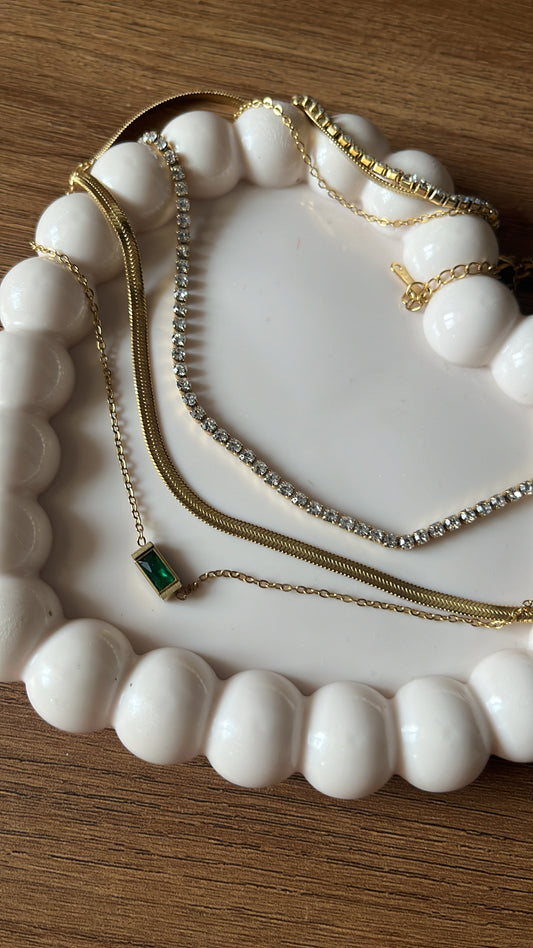 Layered Emerald Snake chain and AD necklace