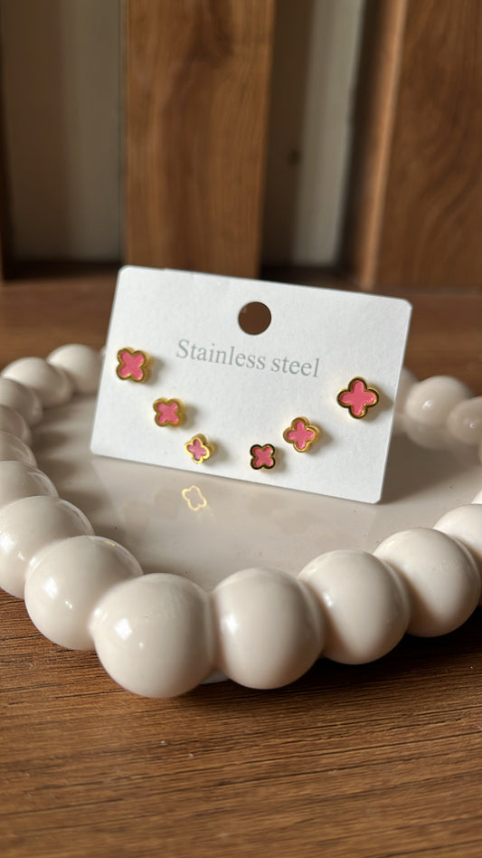 Clover Combo Earrings - Pink