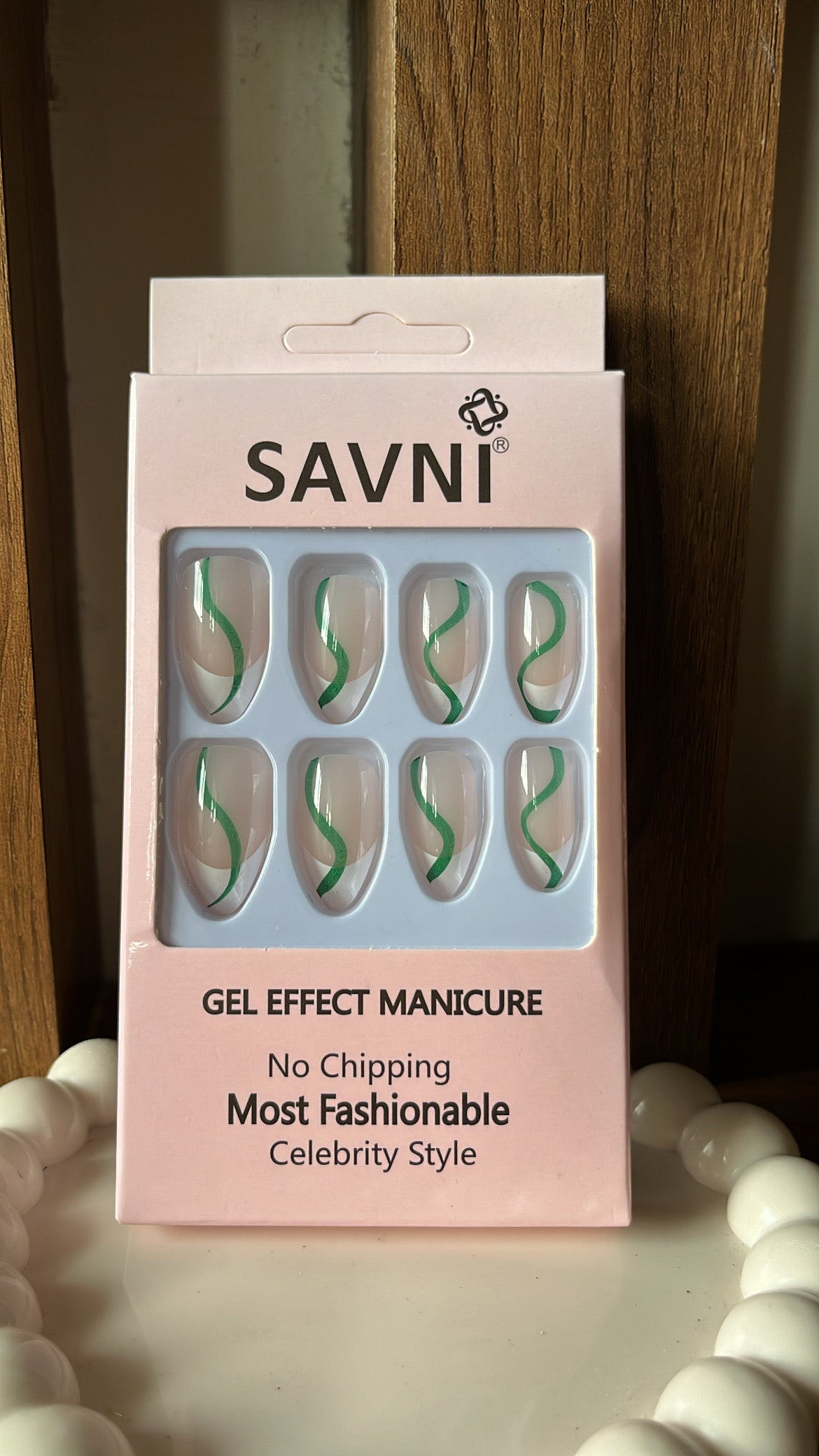 Green Swirl French tip - Set of 12 nails