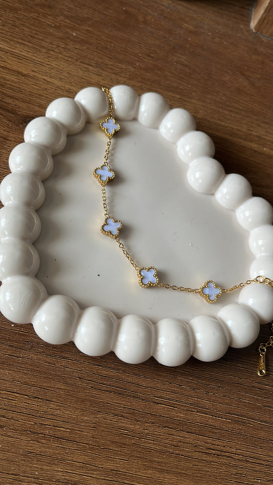 Clover Charm - White Small Chain Bracelet